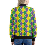 Purple Green And Yellow Mardi Gras Print Women's Bomber Jacket