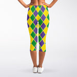 Purple Green And Yellow Mardi Gras Print Women's Capri Leggings