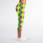 Purple Green And Yellow Mardi Gras Print Women's Capri Leggings