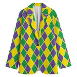 Purple Green And Yellow Mardi Gras Print Women's Cotton Blazer
