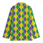 Purple Green And Yellow Mardi Gras Print Women's Cotton Blazer