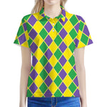 Purple Green And Yellow Mardi Gras Print Women's Polo Shirt