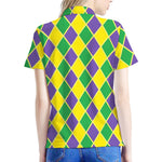 Purple Green And Yellow Mardi Gras Print Women's Polo Shirt