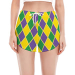 Purple Green And Yellow Mardi Gras Print Women's Split Running Shorts