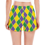 Purple Green And Yellow Mardi Gras Print Women's Split Running Shorts
