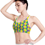 Purple Green And Yellow Mardi Gras Print Women's Sports Bra