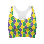Purple Green And Yellow Mardi Gras Print Women's Sports Bra