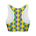 Purple Green And Yellow Mardi Gras Print Women's Sports Bra