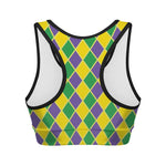 Purple Green And Yellow Mardi Gras Print Women's Sports Bra