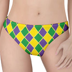 Purple Green And Yellow Mardi Gras Print Women's Thong