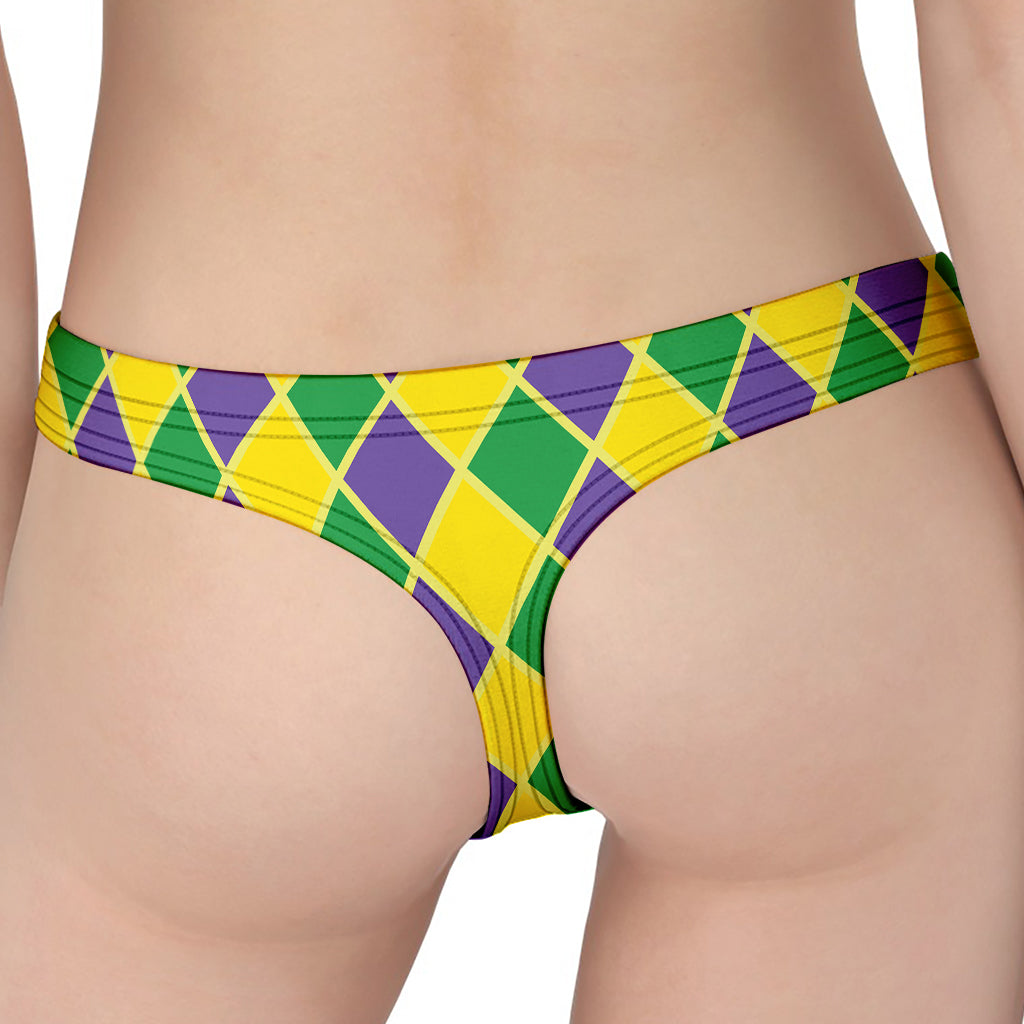 Purple Green And Yellow Mardi Gras Print Women's Thong