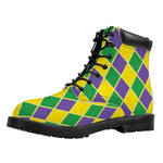 Purple Green And Yellow Mardi Gras Print Work Boots