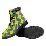Purple Green And Yellow Mardi Gras Print Work Boots