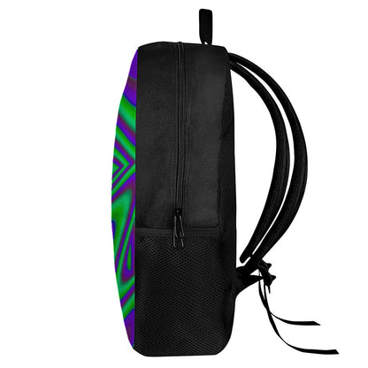 Purple Green Psychedelic Trippy Print 17 Inch Backpack