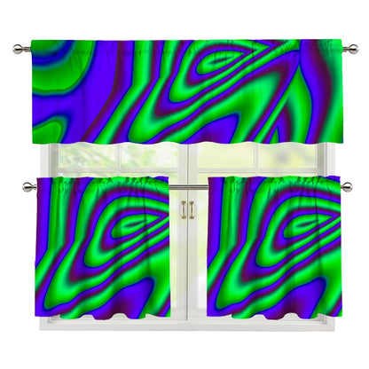 Purple Green Psychedelic Trippy Print 3 Piece Kitchen Curtains