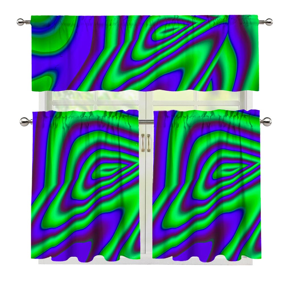 Purple Green Psychedelic Trippy Print 3 Piece Kitchen Curtains
