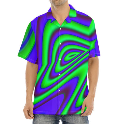 Purple Green Psychedelic Trippy Print Aloha Shirt