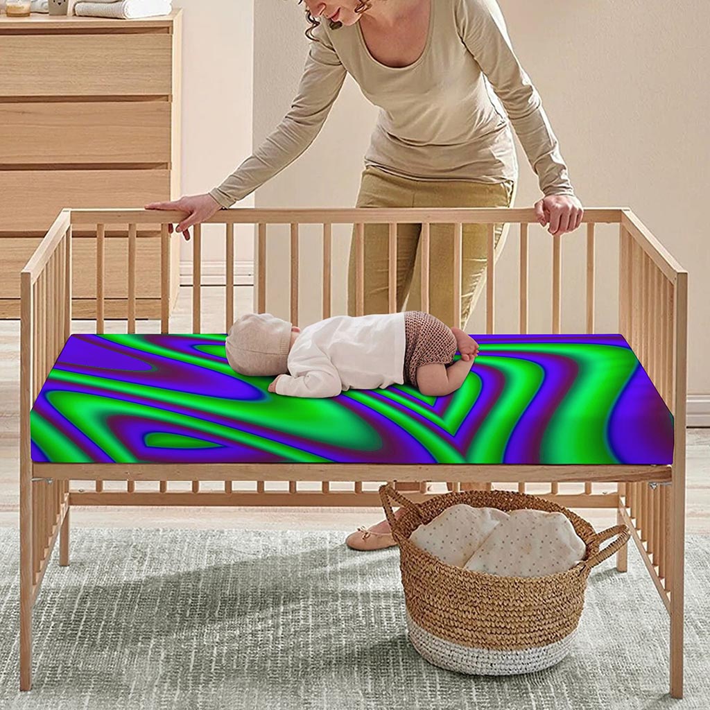Purple Green Psychedelic Trippy Print Baby Crib Sheet
