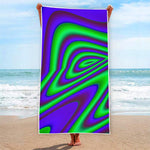 Purple Green Psychedelic Trippy Print Beach Towel
