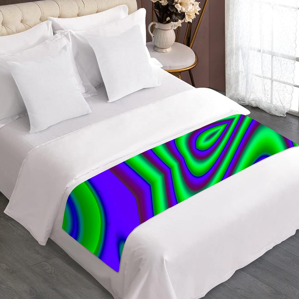 Purple Green Psychedelic Trippy Print Bed Runner
