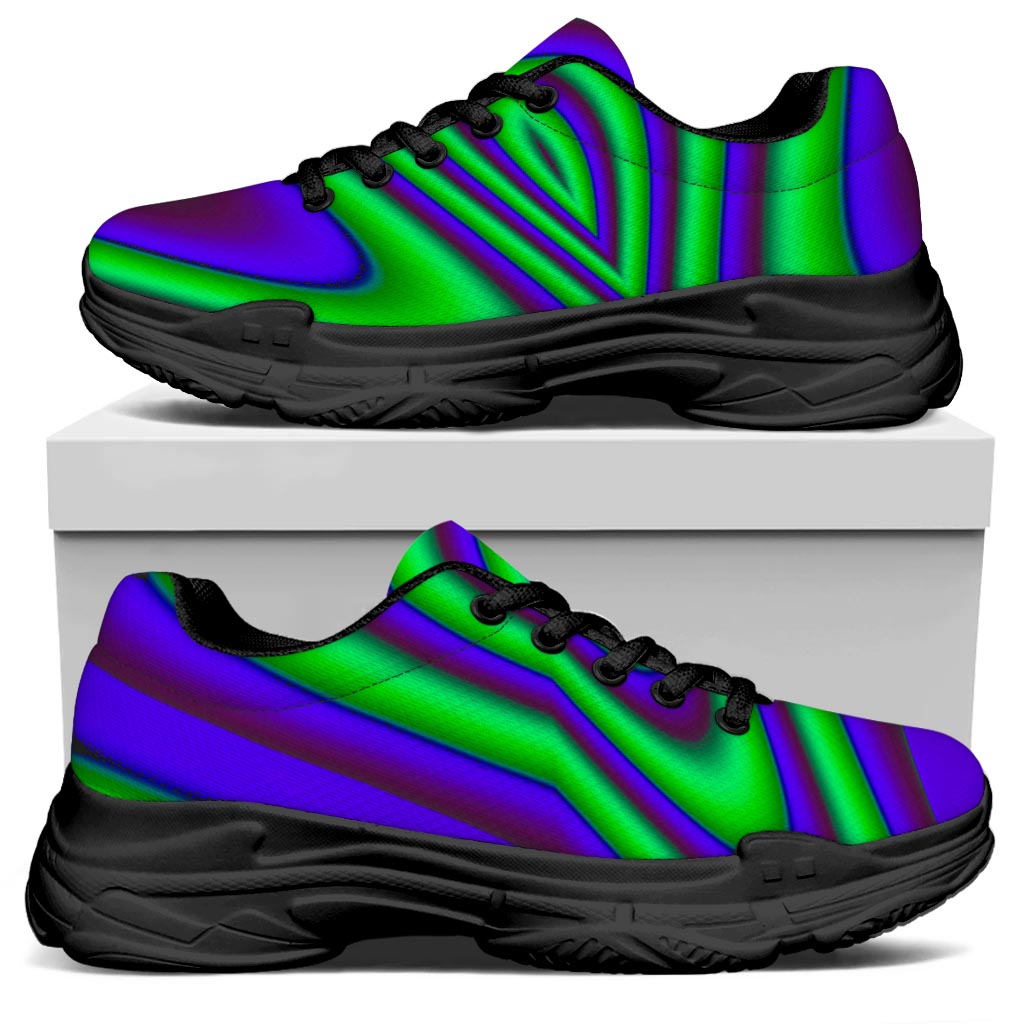 Purple Green Psychedelic Trippy Print Black Chunky Shoes