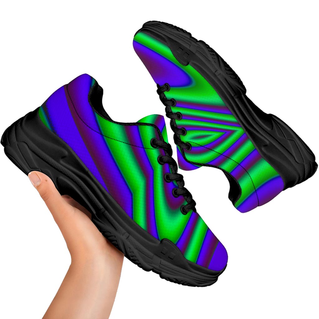 Purple Green Psychedelic Trippy Print Black Chunky Shoes