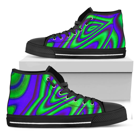 Purple Green Psychedelic Trippy Print Black High Top Sneakers