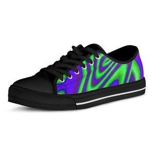 Purple Green Psychedelic Trippy Print Black Low Top Sneakers