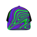 Purple Green Psychedelic Trippy Print Black Mesh Trucker Hat
