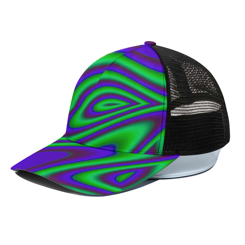 Purple Green Psychedelic Trippy Print Black Mesh Trucker Cap