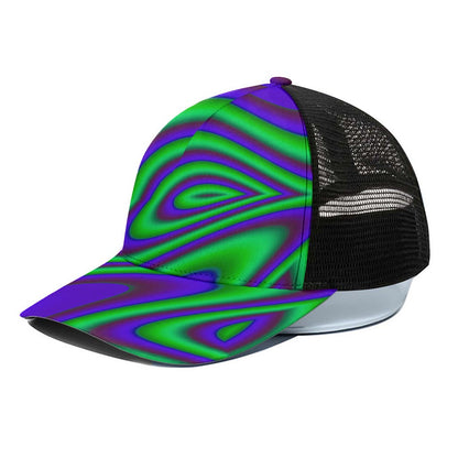 Purple Green Psychedelic Trippy Print Black Mesh Trucker Cap