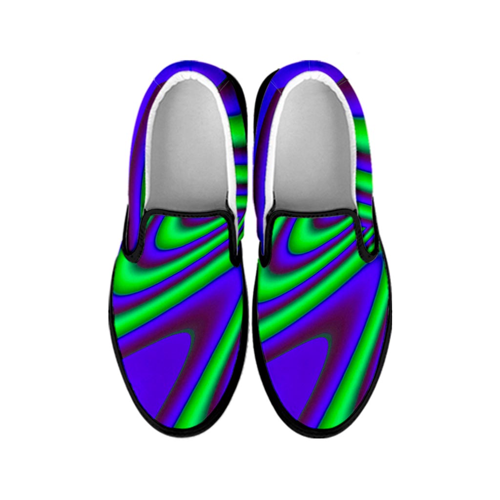 Purple Green Psychedelic Trippy Print Black Slip On Sneakers