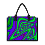 Purple Green Psychedelic Trippy Print Canvas Tote Bag