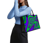 Purple Green Psychedelic Trippy Print Canvas Tote Bag