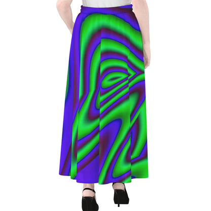 Purple Green Psychedelic Trippy Print Chiffon Maxi Skirt