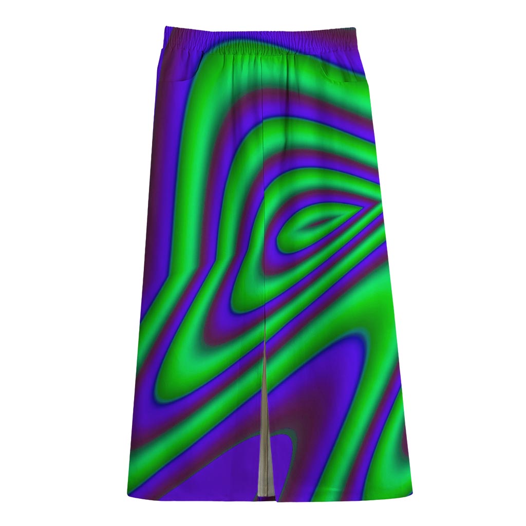 Purple Green Psychedelic Trippy Print Cotton Front Slit Maxi Skirt