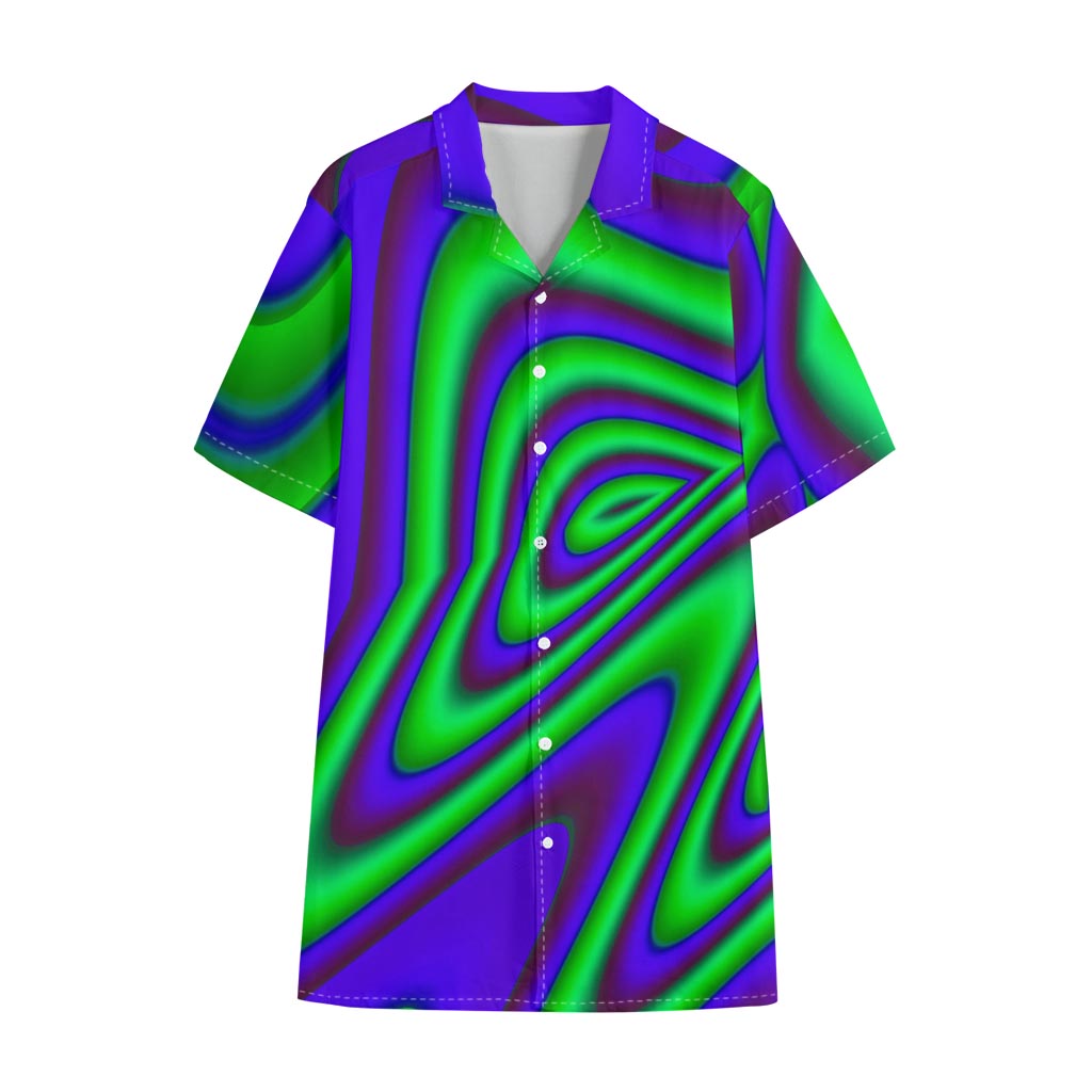 Purple Green Psychedelic Trippy Print Cotton Hawaiian Shirt
