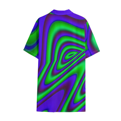 Purple Green Psychedelic Trippy Print Cotton Hawaiian Shirt