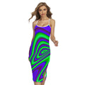 Purple Green Psychedelic Trippy Print Cross Back Cami Dress
