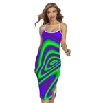 Purple Green Psychedelic Trippy Print Cross Back Cami Dress