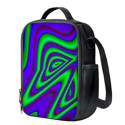 Purple Green Psychedelic Trippy Print Crossbody Lunch Bag