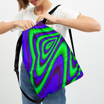 Purple Green Psychedelic Trippy Print Drawstring Backpack