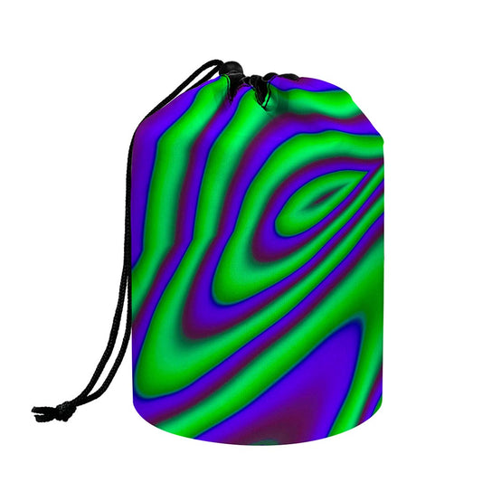 Purple Green Psychedelic Trippy Print Drawstring Makeup Bag