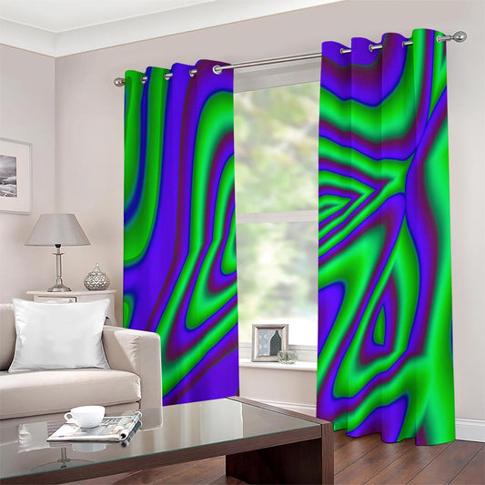 Purple Green Psychedelic Trippy Print Extra Wide Grommet Curtains