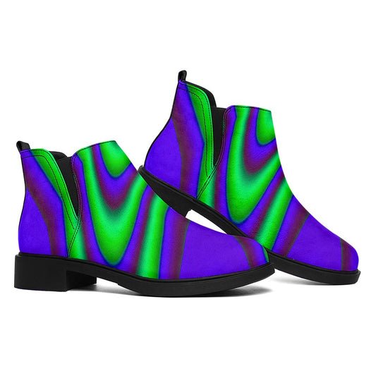 Purple Green Psychedelic Trippy Print Flat Ankle Boots