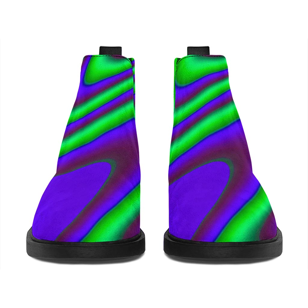 Purple Green Psychedelic Trippy Print Flat Ankle Boots