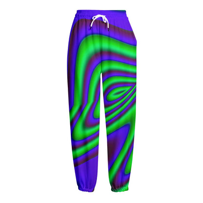 Purple Green Psychedelic Trippy Print Fleece Lined Knit Pants