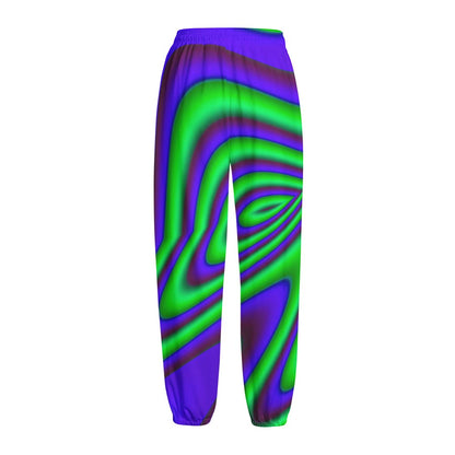 Purple Green Psychedelic Trippy Print Fleece Lined Knit Pants