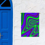 Purple Green Psychedelic Trippy Print Garden Flag
