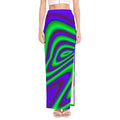 Purple Green Psychedelic Trippy Print High Slit Maxi Skirt